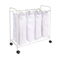 Household Essentials 4-Bag Rolling Laundry Sorter Cart White