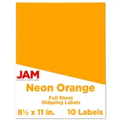 JAM Paper Neon Orange Full Sheet Shipping Labels, 8.5" x 11"