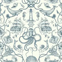RoomMates Deep Sea Toile Peel & Stick Wallpaper Blue and White