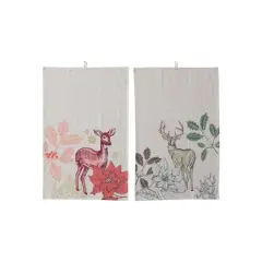 Hello Honey&reg; Multicolor Cotton & Linen Printed Tea Towel with Flora/Fauna Pattern & Loop Set