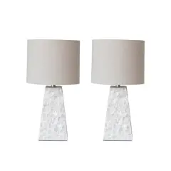 Hello Honey&reg; 18" White Capiz & Reclaimed Wood Table Lamp with Linen Shade, 2ct.