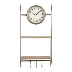 Hello Honey&reg; Gold Wall Clock with 2 Shelves & 3 Hooks