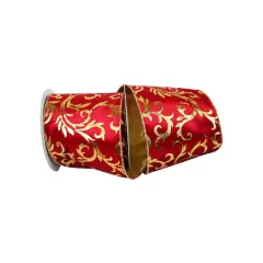 JAM Paper 4" x 10yd. Scarlet & Gold Scroll Wired Plush Velvet Ribbon