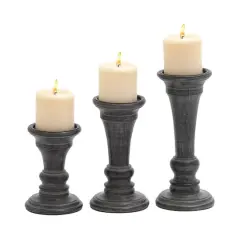 Black Mango Wood Traditional Candle Holder Set