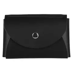 JAM Paper Italian Leather Business Card Holder Case with Round Flap Black
