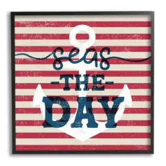 Stupell Industries Seas The Day Americana Anchor & Flag Phrase Framed Giclee Art Black