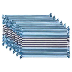 DII&reg; Deep Blue Stripes With Fringe Placemats, 6ct.