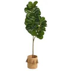 5.5ft. Fiddle Leaf Fig Artificial Tree in Handmade Natural Jute Planter with Tassels