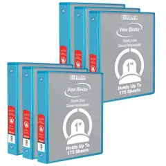 BAZIC&reg; 3 Ring View Binder with Pockets, 6ct. Cyan