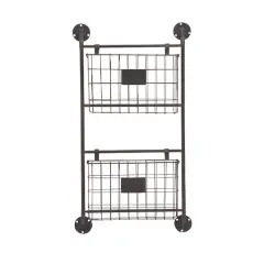 Black Metal Industrial Wall Mounted Magazine Rack