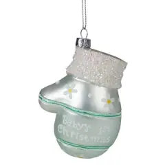 Mint Green Baby's 1st Christmas Mitten Glass Ornament