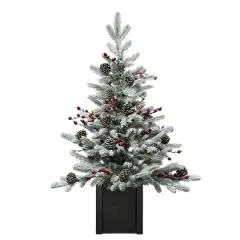 3ft. Unlit Flocked Stockhorn Fir Artificial Christmas Tree in Wooden Pot