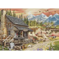 Luca-S Log Cabin General Store Counted Cross-Stitch Kit