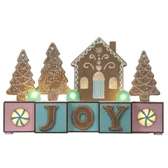 Haute Decor 15" Joy with Gingerbread Christmas Wood Blocks