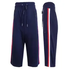 Galaxy By Harvic French Terry Sweat Shorts With Contrast Trims & Side Zipper Pockets Navy