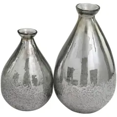Gray Glass Textured Teardrop Vase Set