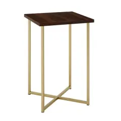 Walker Edison Luxe Modern Glam Square Side Table Dark Walnut/Gold