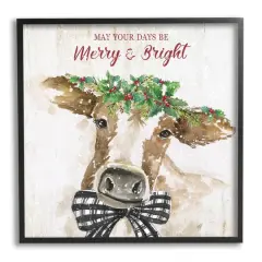 Stupell Industries Merry & Bright Holiday Cattle Framed Giclee Art Black