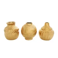 Gold Ceramic Abstract Small Textured Vase Set