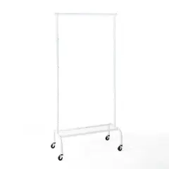 SunnyPoint Rolling Garment Rack with 1-Tier Lower Shelf White