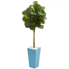4ft. Fiddle Leaf Artificial Tree in Turquoise Planter (Real Touch)