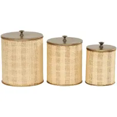 Beige & Gold Woven Paper Decorative Jar Set