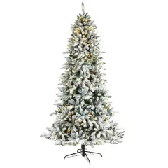 8ft. Pre-Lit Flocked Livingston Fir Artificial Christmas Tree with Pinecones, Clear LED Lights