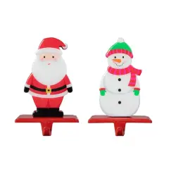 Glitzhome&reg; 6.5" Christmas Santa & Snowman Stocking Holder Set