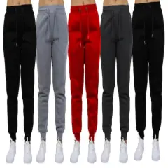 Galaxy by Harvic Women's Relaxed Fit Fleece-Lined Jogger Sweatpants 5 Pack Black/Heather Gray/Red/Charcoal/Black