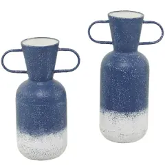 Blue Metal Vase with Handles Set of 2 17", 15"