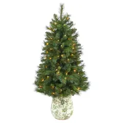 4.5ft. Pre-Lit West Virginia Mountain Pine Artificial Christmas Tree in Floral Planter, Clear Lights