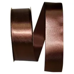 JAM Paper 1.5" x 50yd. Single Face Satin Ribbon Chocolate Brown