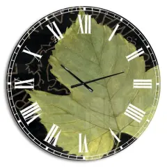 Designart 'Handpainted Green Leaf On Black Traditional Wall Clock