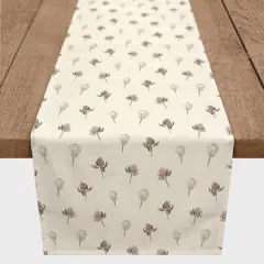 72" Cottage Florals Cotton Twill Runner Cream