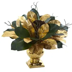 18" Magnolia Leaf Arrangement in Gold Planter
