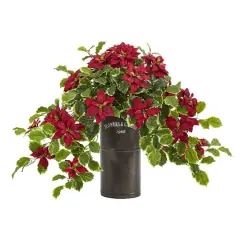 21" Poinsettia & Variegated Holly Plant in Decorative Planter