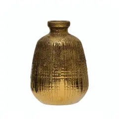 Hello Honey&reg; 8" Gold Textured Terracotta Vase with Lines