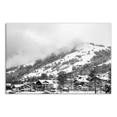 Grayscale Mountain Homes 36x24 Canvas Wall Art