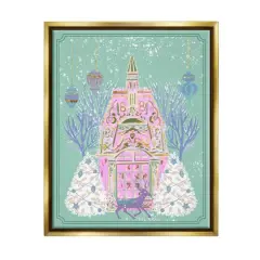 Stupell Industries Pastel Holiday Snowy Architecture Gold Framed Floater Canvas Wall Art