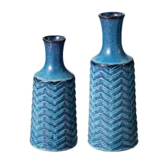 Glitzhome&reg; Brilliant Blue Chevron Ceramic Modern Vase Set