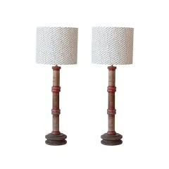 Hello Honey&reg; 28" Multicolor Reclaimed Wood Spool Table Lamp with Cotton Shade, 2ct.