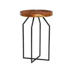 24" Brown Teak Wood Contemporary Accent Table