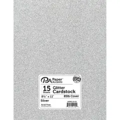 PA Paper&trade; Accents Glitter 8.5" x 11" Cardstock, 15 Sheets Silver