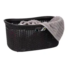 Mind Reader 23" Plastic Wicker Design Laundry Basket Black