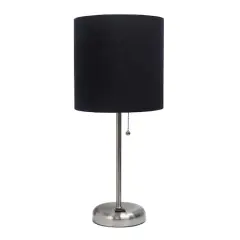 Creekwood Home Oslo 19.5" Power Outlet Table Lamp Brushed Steel Base/Black Shade