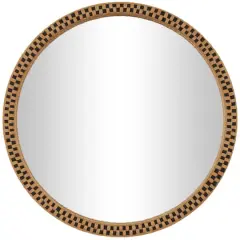 Woven Checkered Rattan Framed Round Wall Mirror