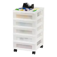 IRIS White 5-Drawer Storage Cart With Organizer Top