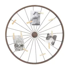 Brown Metal Bicycle Wheel Photo Holder Wall D&eacute;cor
