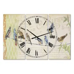 Designart Birds Gathered On Wire Paris III Multipanel Wall Clock