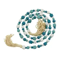 80" Geometric Wood Bead Garland with Tassels Blue